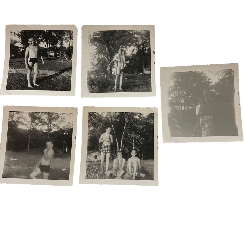 Vintage B&W Photos 5 Pics From 1961 60s Young Boys Vacation‎ Lake Swimming Fun